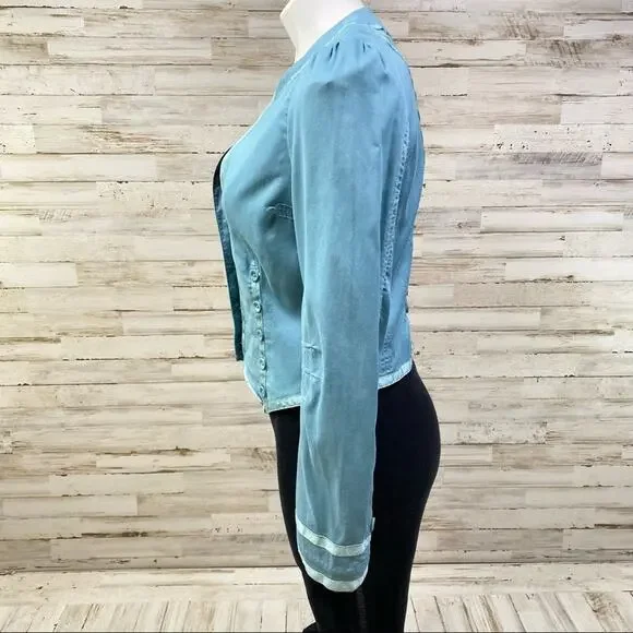 Marc Jacobs Military Style Cotton Blazer Womens Size 4 Light Teal Ribbon Detail - Picture 7 of 15